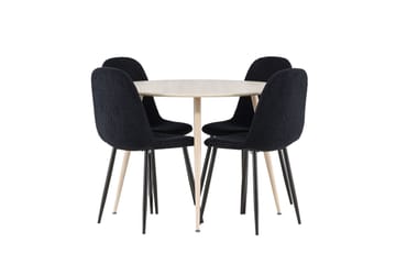 Plaza Matgrupp 100 cm Rund med 4 Polar stolar - Whitewash/Svart - Möbler - Bord & matgrupp - Matgrupp