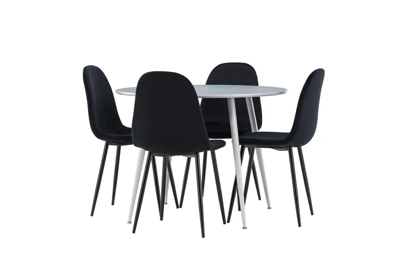 Plaza Matgrupp 100 cm Rund med 4 Polar stolar, Grå/Svart