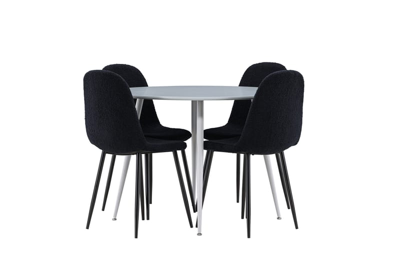 Plaza Matgrupp 100 cm Rund med 4 Polar stolar, Grå/Svart