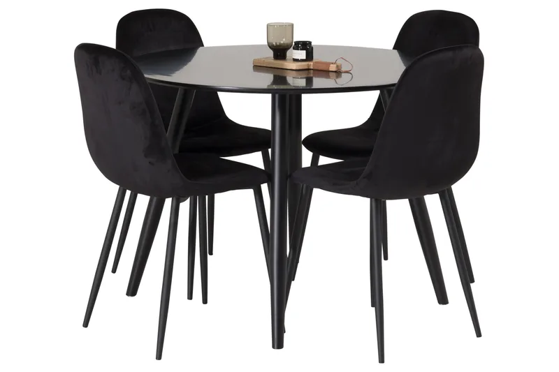 Plaza Matgrupp 100 cm Rund med 4 Polar stolar, Svart