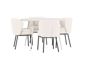 Plaza Matgrupp 120 cm Rund med 4 Agnes stolar - Beige/Vit - Möbler - Bord & matgrupp - Matgrupp