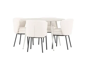 Plaza Matgrupp 120 cm Rund med 4 Agnes stolar - Beige/Vit - Möbler - Bord & matgrupp - Matgrupp