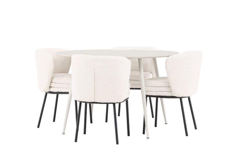 Plaza Matgrupp 120 cm Rund med 4 Agnes stolar - Beige/Vit - Möbler - Bord & matgrupp - Matgrupp