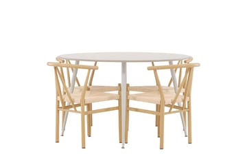 Plaza Matgrupp 120 cm Rund med 4 Alfons stolar - Beige/Beige - Möbler - Bord & matgrupp - Matgrupp