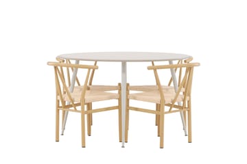Plaza Matgrupp 120 cm Rund med 4 Alfons stolar - Beige/Beige - Möbler - Bord & matgrupp - Matgrupp