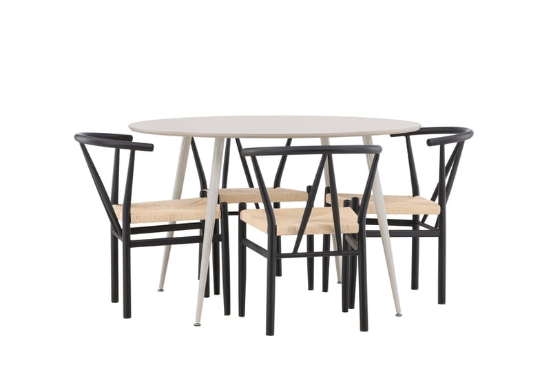 Plaza Matgrupp 120 cm Rund med 4 Alfons stolar - Beige/Svart - Möbler - Bord & matgrupp - Matgrupp