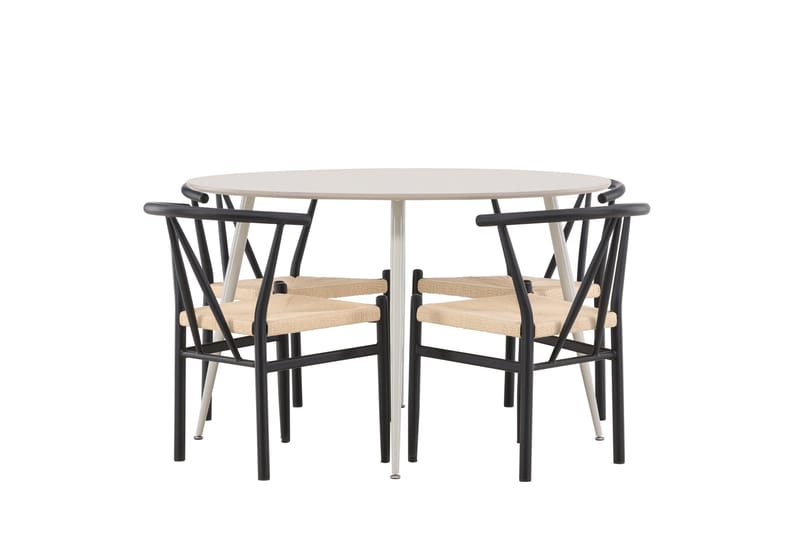 Plaza Matgrupp 120 cm Rund med 4 Alfons stolar - Beige/Svart - Möbler - Bord & matgrupp - Matgrupp