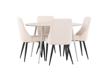 Plaza Matgrupp 120 cm Rund med 4 Leone stolar - Beige/Beige - Möbler - Bord & matgrupp - Matgrupp
