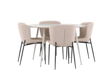 Plaza Matgrupp 120 cm Rund med 4 Modesto stolar - Beige/Beige - Möbler - Bord & matgrupp - Matgrupp