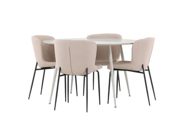 Plaza Matgrupp 120 cm Rund med 4 Modesto stolar - Beige/Beige - Möbler - Bord & matgrupp - Matgrupp