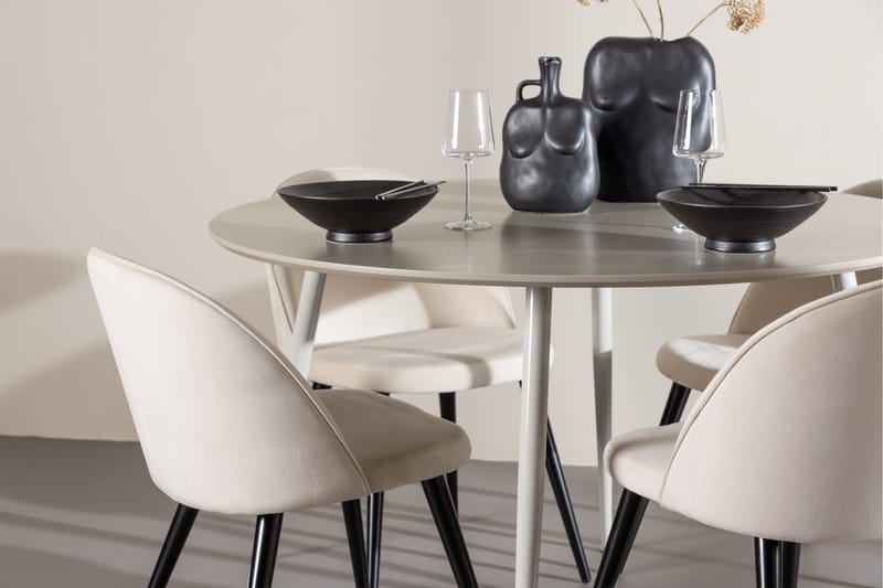 Plaza Matgrupp 120 cm Rund med 4 Velvet stolar - Beige/Beige - Möbler - Bord & matgrupp - Matgrupp