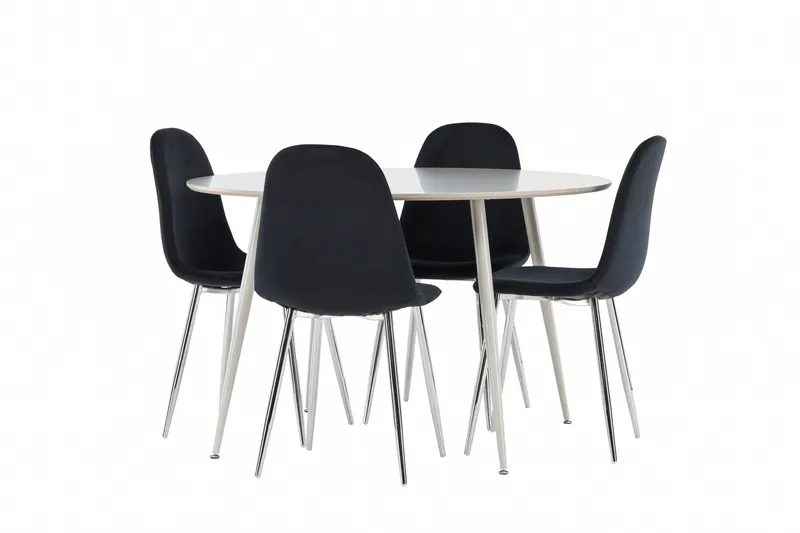 Plaza Matgrupp 120 cm Rund med 4 Polar stolar, Beige/Svart