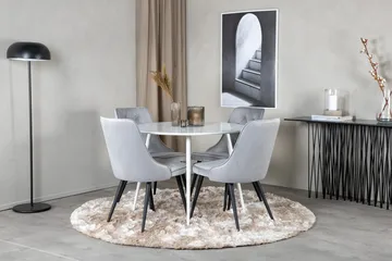 Plaza Rund Matgrupp 100 cm med 4 Velvet Deluxe Matstolar - ljusgrå - Möbler - Bord & matgrupp - Matgrupp