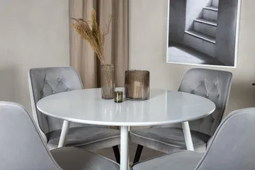 Plaza Rund Matgrupp 100 cm med 4 Velvet Deluxe Matstolar - ljusgrå - Möbler - Bord & matgrupp - Matgrupp