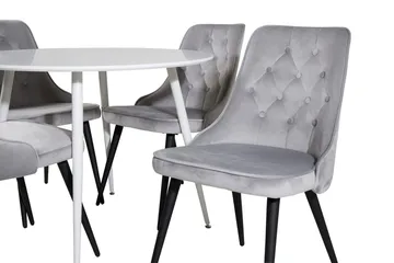 Plaza Rund Matgrupp 100 cm med 4 Velvet Deluxe Matstolar - ljusgrå - Möbler - Bord & matgrupp - Matgrupp