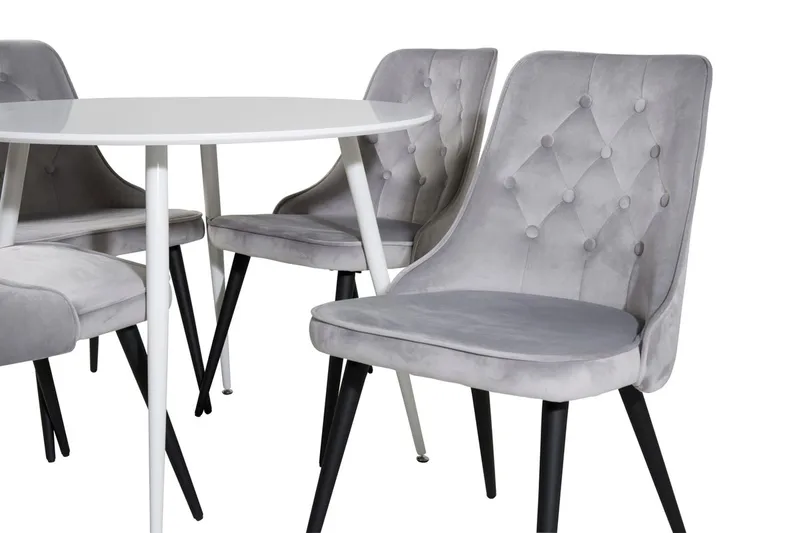 Plaza Rund Matgrupp 100 cm med 4 Velvet Deluxe Matstolar - ljusgrå - Möbler - Bord & matgrupp - Matgrupp