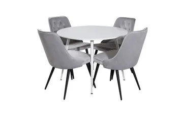 Plaza Rund Matgrupp 100 cm med 4 Velvet Deluxe Matstolar - ljusgrå - Möbler - Bord & matgrupp - Matgrupp