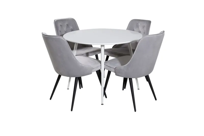Plaza Rund Matgrupp 100 cm med 4 Velvet Deluxe Matstolar - ljusgrå - Möbler - Bord & matgrupp - Matgrupp