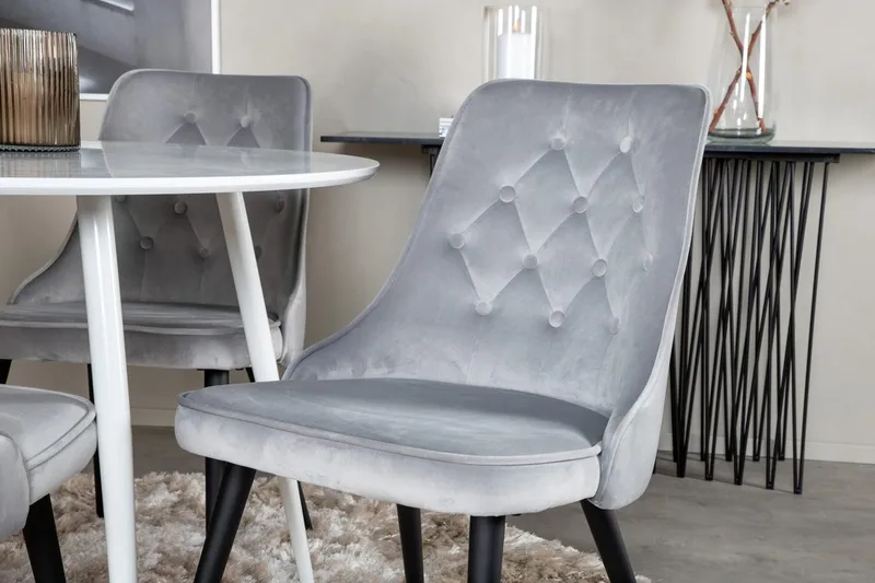 Plaza Rund Matgrupp 100 cm med 4 Velvet Deluxe Matstolar - ljusgrå - Möbler - Bord & matgrupp - Matgrupp