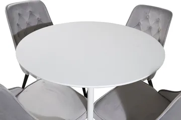 Plaza Rund Matgrupp 100 cm med 4 Velvet Deluxe Matstolar - ljusgrå - Möbler - Bord & matgrupp - Matgrupp