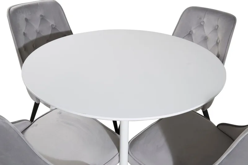 Plaza Rund Matgrupp 100 cm med 4 Velvet Deluxe Matstolar - ljusgrå - Möbler - Bord & matgrupp - Matgrupp