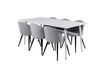 Polar Matbord 180 cm med 6 Velvet Matstol Manchester - ljusgrå, vit - Möbler - Bord & matgrupp - Matgrupp