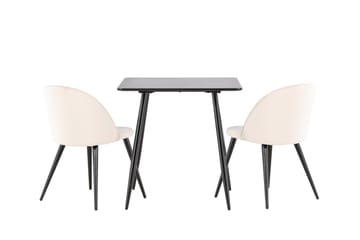 Polar Matgrupp 75 cm Kvadratisk med 2 Velvet stolar - Svart/Beige - Möbler - Bord & matgrupp - Matgrupp