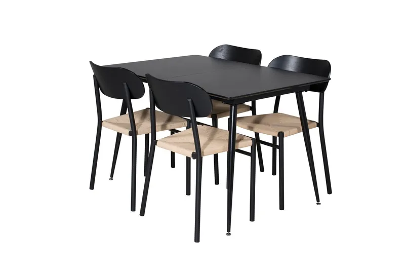 Polly Rektangulär Matgrupp 120 cm med 4 Silar Matstolar - svart/natur - Möbler - Bord & matgrupp - Matgrupp