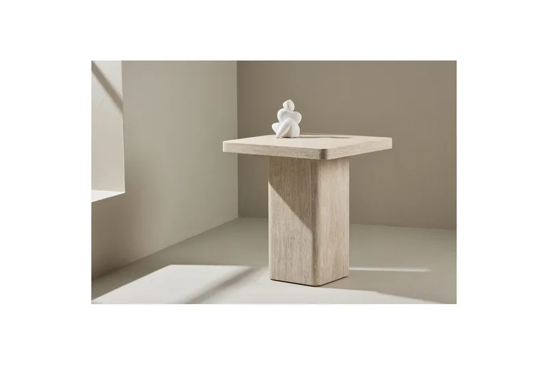 Qvart Kvadratiskt Soffbord i Sten med Rundade Hörn - Beige - Möbler - Bord & matgrupp - Soffbord