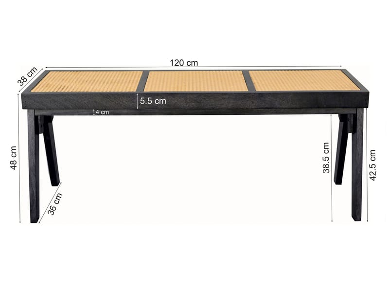 Ralvik Bänk 120 cm i rotting och massivt akaciaträ - svart rotting - Möbler - Bord & matgrupp - Matbord & köksbord