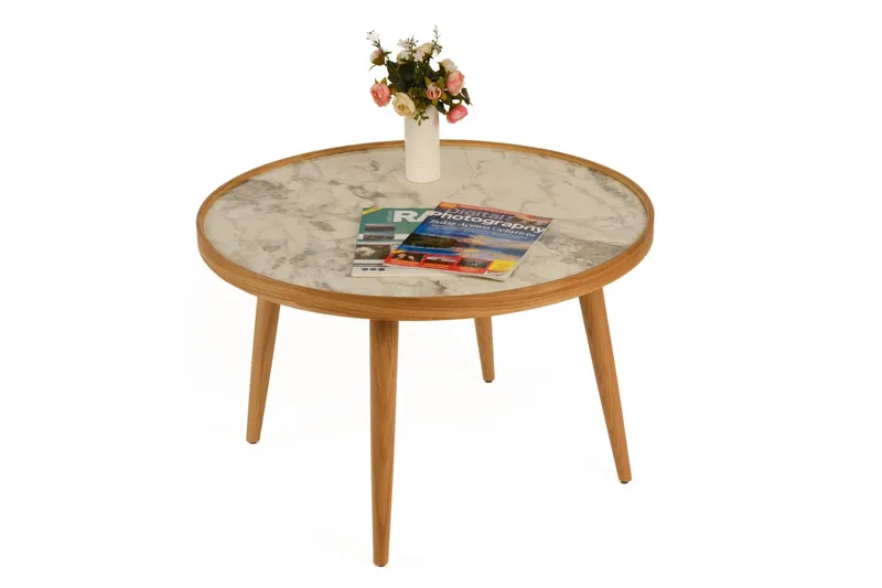 Ranvik Soffbord 80x48x80 cm - Ek och vit marmor - Möbler - Bord & matgrupp - Marmorbord