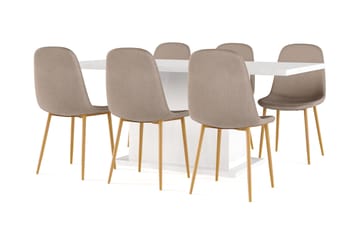 Ratliff Matbord 180 cm Förlängningsbart med illäggsskiva +  6 st Nibe stol brun med ek ben - Vit/Brun - Möbler - Bord & matgrupp - Matgrupp