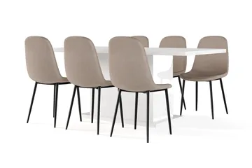 Ratliff Matbord 180 cm Förlängningsbart med illäggsskiva +  6 st Nibe stol brun med svarta ben - Vit/Brun - Möbler - Bord & matgrupp - Matgrupp