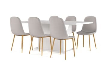 Ratliff Matbord 180 cm Förlängningsbart med illäggsskiva +  6 st Nibe stol grå med ek ben - Vit/Grå - Möbler - Bord & matgrupp - Matgrupp