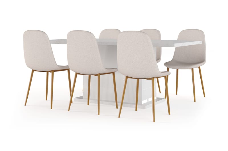 Ratliff Matbord 180 cm Förlängningsbart med illäggsskiva +  6 st Nibe stol beige med ek ben - Vit/Beige - Möbler - Bord & matgrupp - Matgrupp