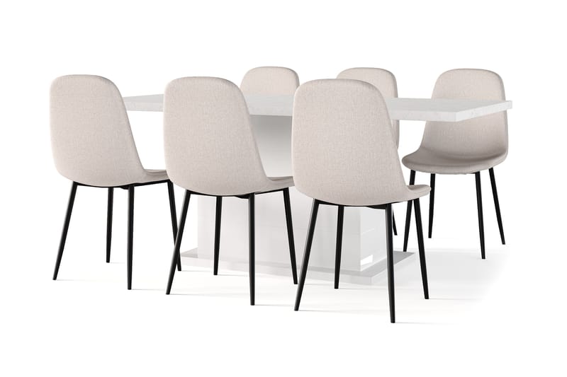 Ratliff Matbord 180 cm Förlängningsbart med illäggsskiva +  6 st Nibe stol beige med svarta ben - Vit/Beige - Möbler - Bord & matgrupp - Matgrupp