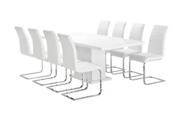Ratliff Matgrupp 180 cm + 8 Sorado Stol - Vit/Krom - Möbler - Bord & matgrupp - Matgrupp
