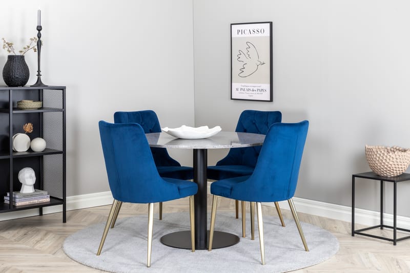 Razzia Matgrupp 106 cm Rund med 4 Velvet stolar - Svart - Möbler - Bord & matgrupp - Matgrupp