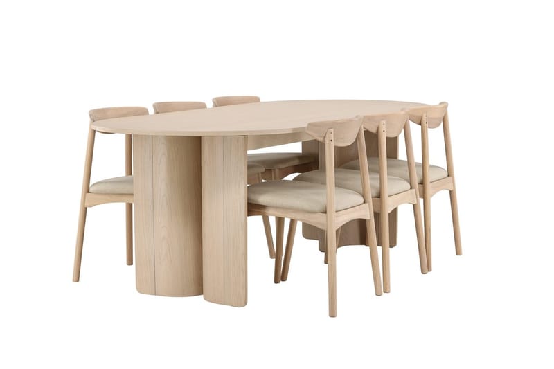 Rektangulär Matgrupp Tyresö 220 cm med 6 Ven Stolar - Natur/whitewash - Möbler - Bord & matgrupp - Matgrupp