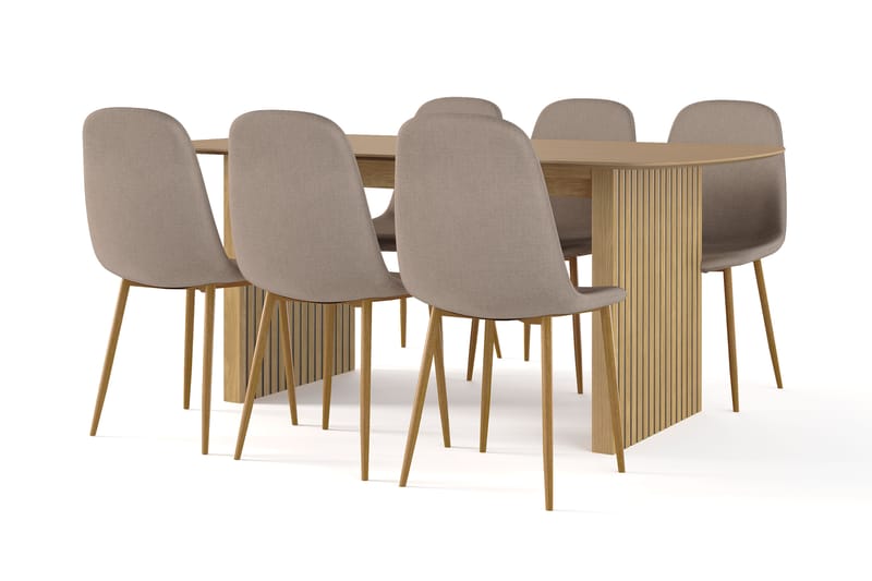 Richeto Matbord 180 cm ek +  6 st Naira stol brun med ek ben, Natur/Brun