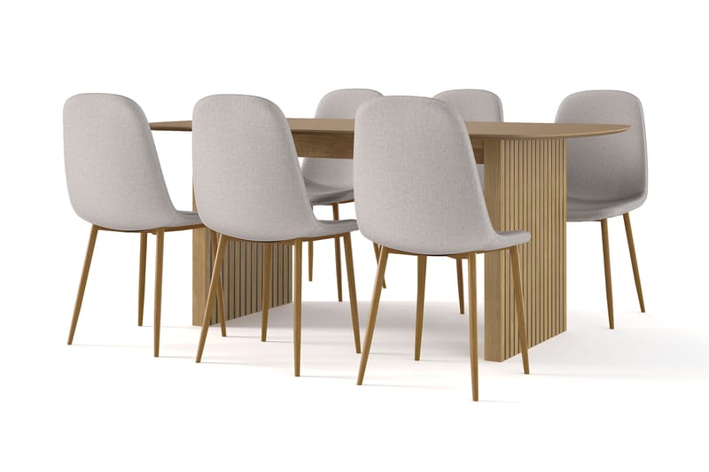 Richeto Matbord 180 cm ek +  6 st Naira stol grå med ek ben, Natur/Grå