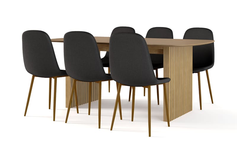 Richeto Matbord 180 cm ek +  6 st Naira stol svart med ek ben, Natur/Svart