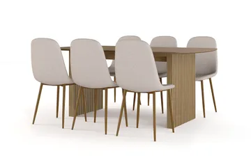 Richeto Matbord 180 cm ek +  6 st Nibe stol beige med ek ben - Ek - Möbler - Bord & matgrupp - Matgrupp