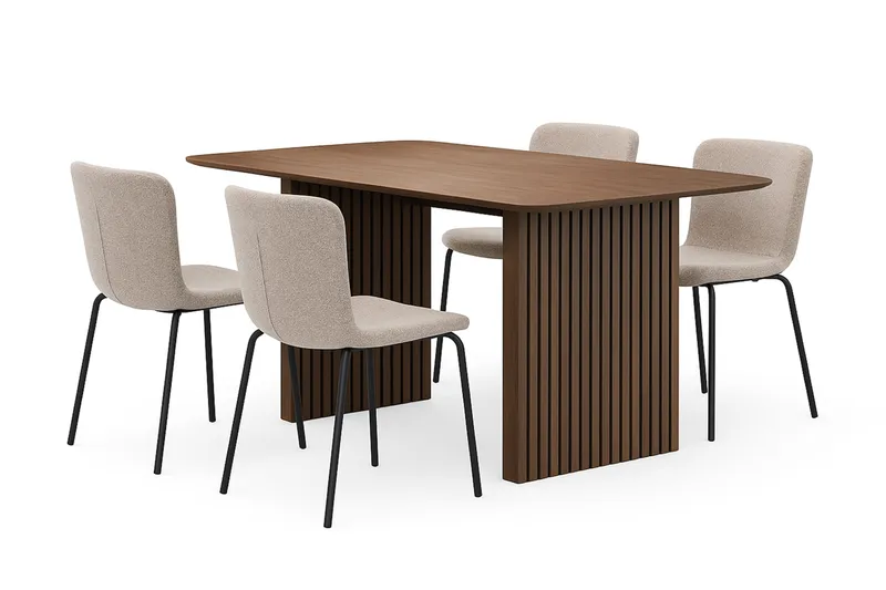Richeto Matbord 180 cm med 4 Katy Matstolar, Rökt ek / Greige Bouclé