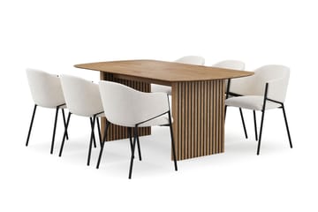 Richeto Matbord 180 cm med 6 Filip Matstolar - Naturlig finish / Vit Bouclé - Möbler - Bord & matgrupp - Matgrupp