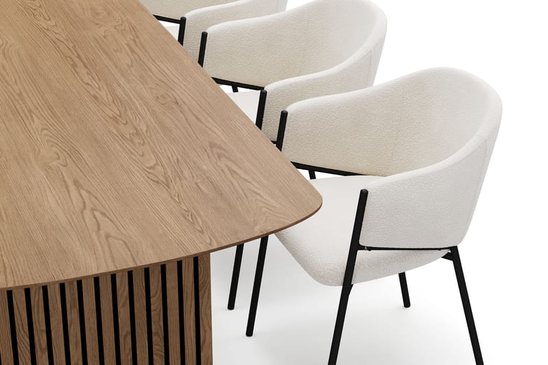 Richeto Matbord 180 cm med 6 Filip Matstolar - Naturlig finish / Vit Bouclé - Möbler - Bord & matgrupp - Matgrupp