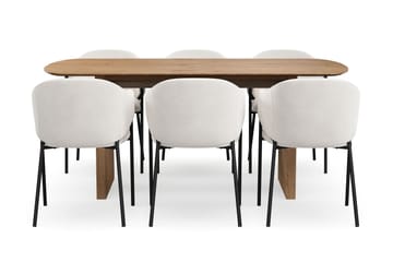 Richeto Matbord 180 cm med 6 Filip Matstolar - Naturlig finish / Vit Bouclé - Möbler - Bord & matgrupp - Matgrupp