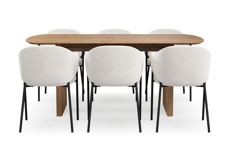 Richeto Matbord 180 cm med 6 Filip Matstolar - Naturlig finish / Vit Bouclé - Möbler - Bord & matgrupp - Matgrupp