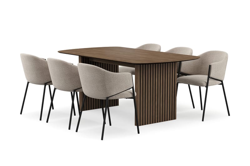 Richeto Matbord 180 cm med 6 Filip Matstolar, Rökt ek / Taupe Bouclé