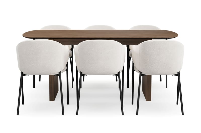 Richeto Matbord 180 cm med 6 Filip Matstolar - Rökt ek / Vit Bouclé - Möbler - Bord & matgrupp - Matgrupp